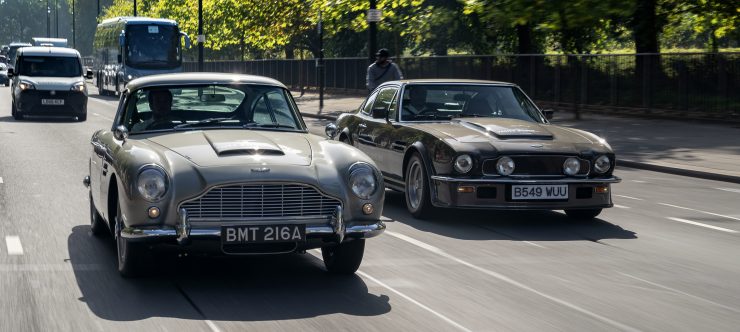 Aston Martin DB5 en V8 Vantage Londen Global James Bond Day 2018 header